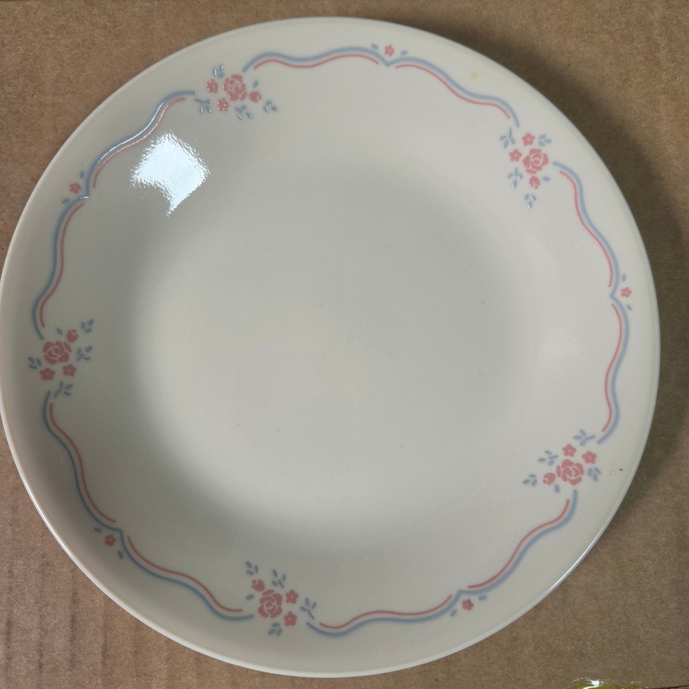 Corelle English Breakfast Bread Butter Plates 4 Pink Floral Blue‎ Ribbon 6.75 in